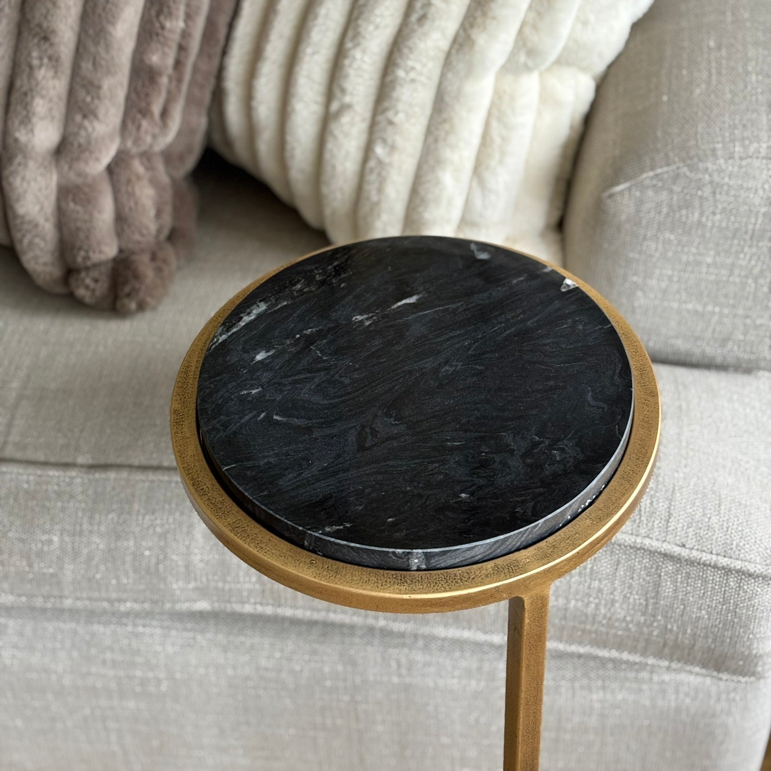 Ares Side Table Aged Gold with Black Markino Marble