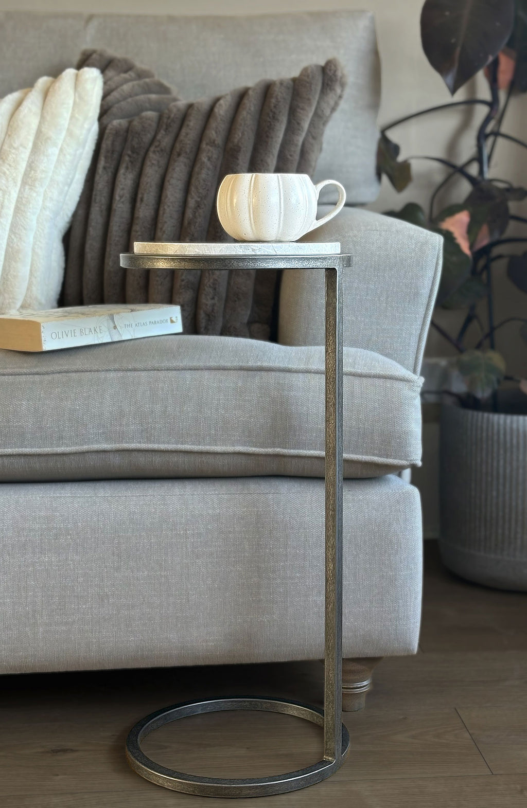 Ares Side Table Aged Silver with Grey Emperador Marble