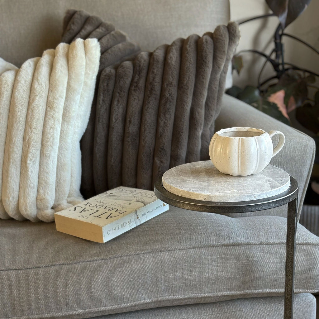 Ares Side Table Aged Silver with Grey Emperador Marble